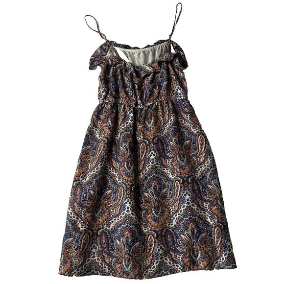 J. Crew 00 Women’s 100% Silk Orange Blue Paisley Spaghetti Straps Mini Dress - Picture 2 of 11